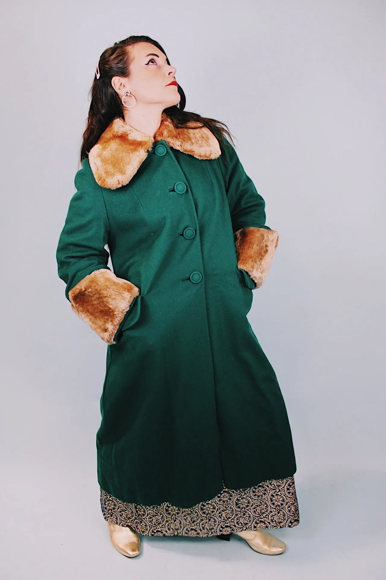 Long Wool Coat With Faux Fur Trim