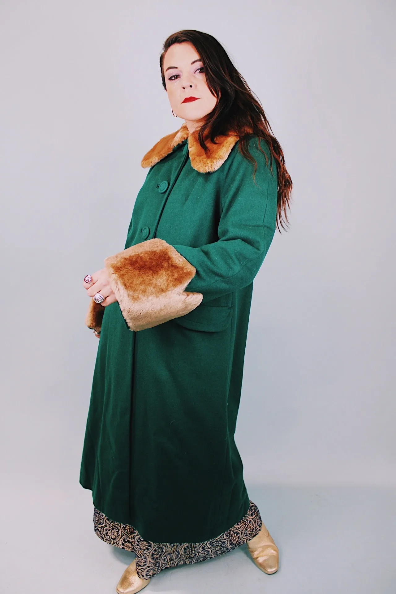 Long Wool Coat With Faux Fur Trim