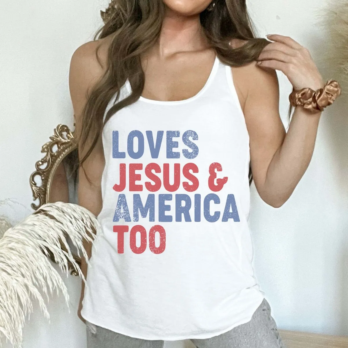 Loves Jesus And America Too Bella Flowy Tank