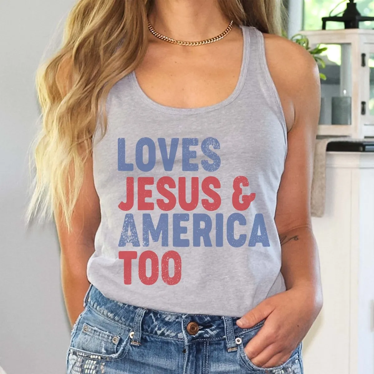 Loves Jesus And America Too Bella Flowy Tank