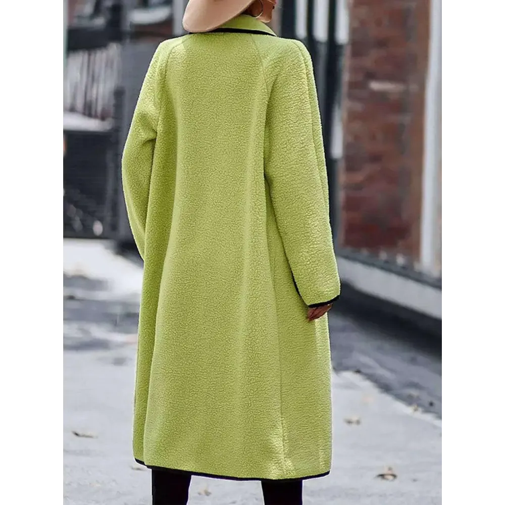 Luxurious Contrast Trim Long Sleeve Coat for Timeless Designer Clothing