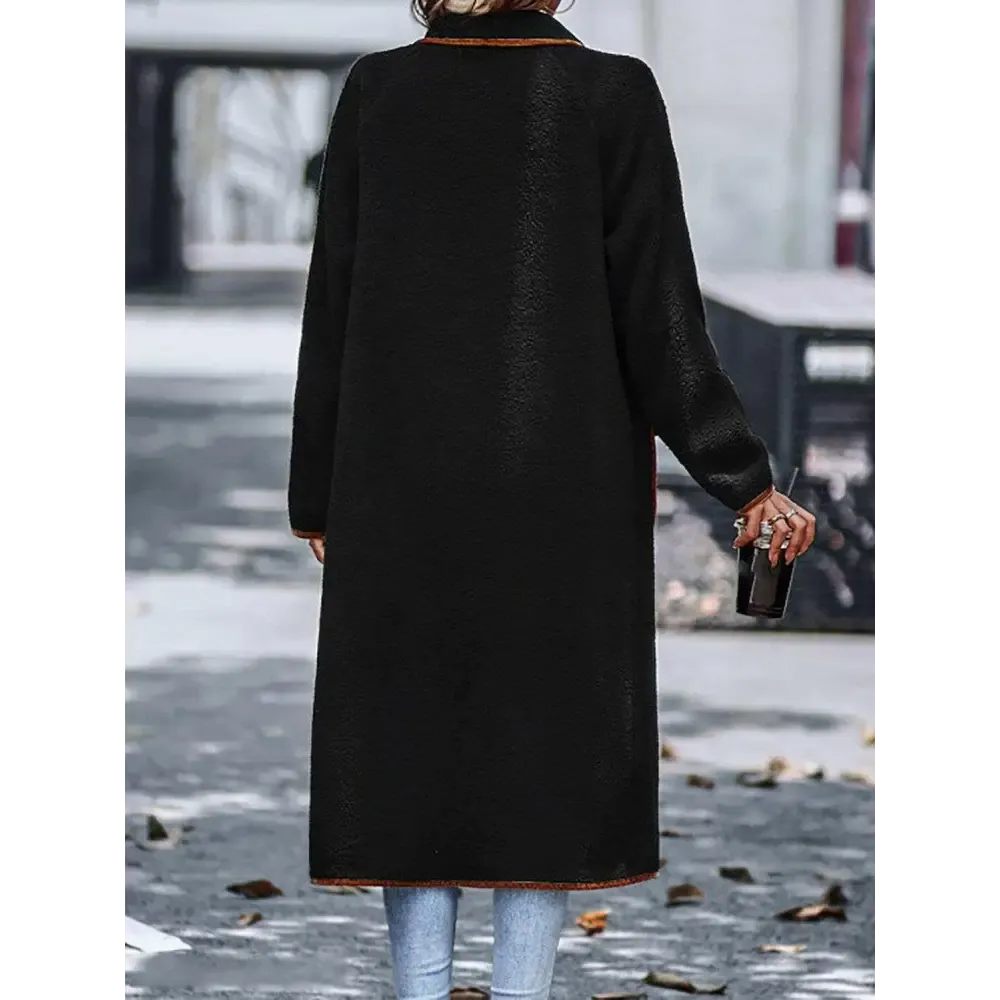 Luxurious Contrast Trim Long Sleeve Coat for Timeless Designer Clothing