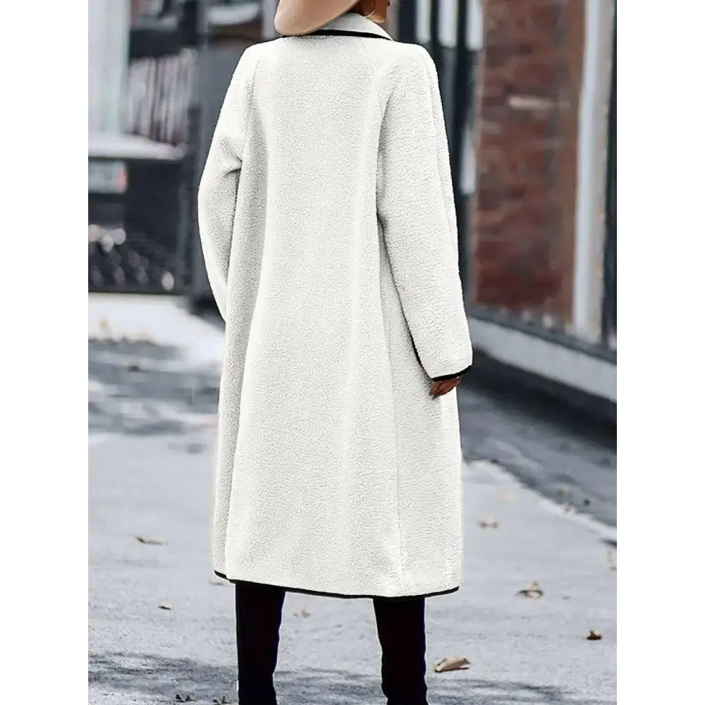 Luxurious Contrast Trim Long Sleeve Coat for Timeless Designer Clothing