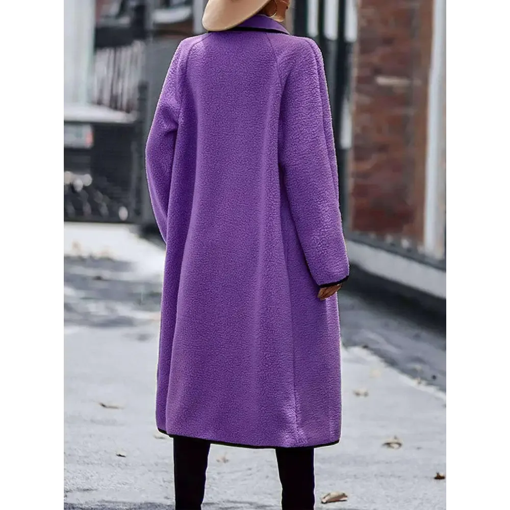 Luxurious Contrast Trim Long Sleeve Coat for Timeless Designer Clothing