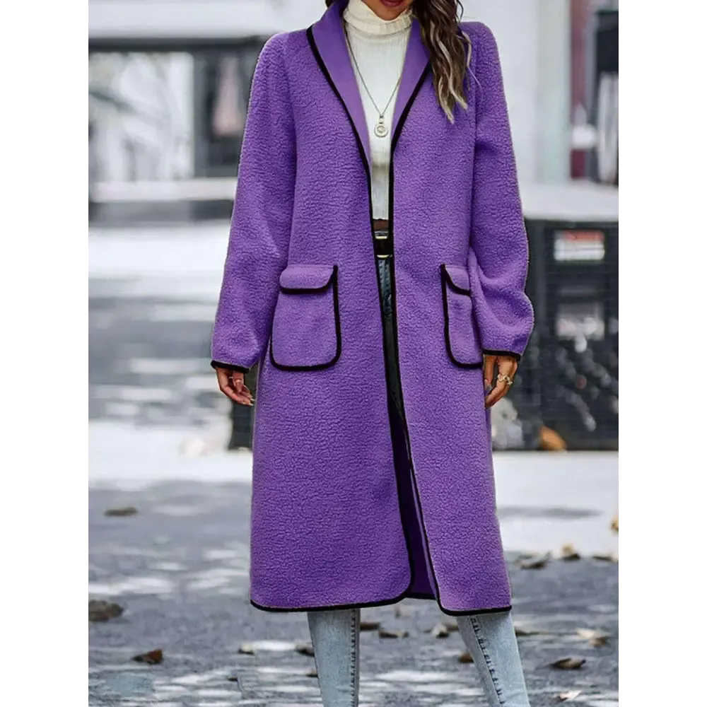 Luxurious Contrast Trim Long Sleeve Coat for Timeless Designer Clothing