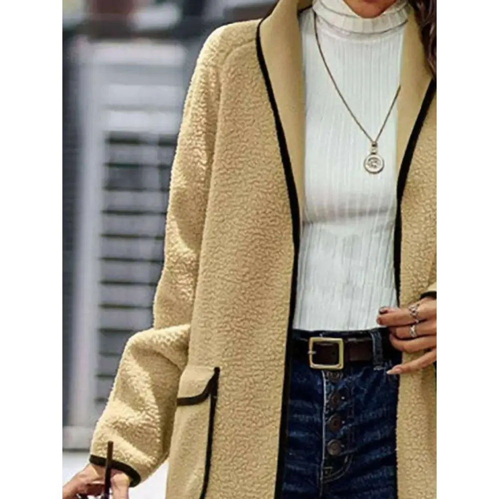 Luxurious Contrast Trim Long Sleeve Coat for Timeless Designer Clothing