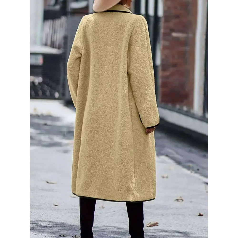 Luxurious Contrast Trim Long Sleeve Coat for Timeless Designer Clothing