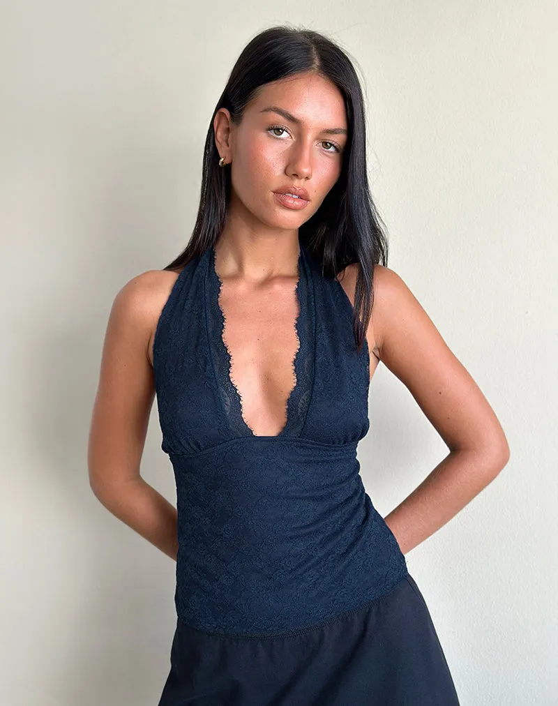 Matua Halter Top in Clover Lace Navy