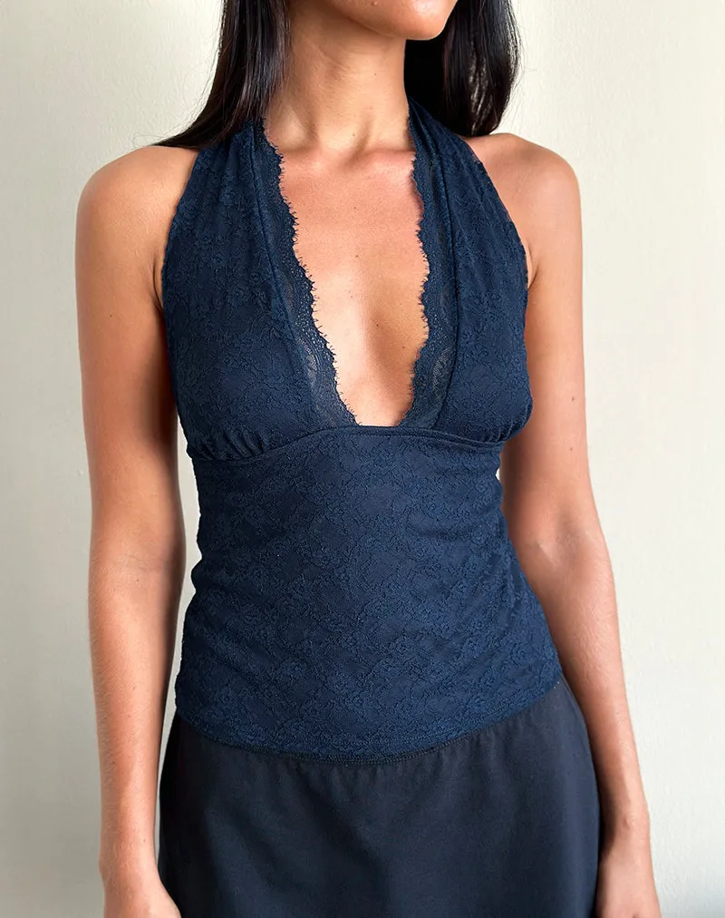 Matua Halter Top in Clover Lace Navy