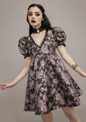 Mauve Fanged Faerie Brocade Babydoll Dress