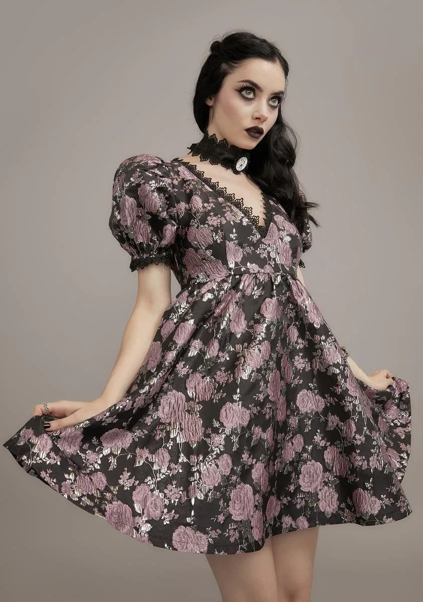 Mauve Fanged Faerie Brocade Babydoll Dress