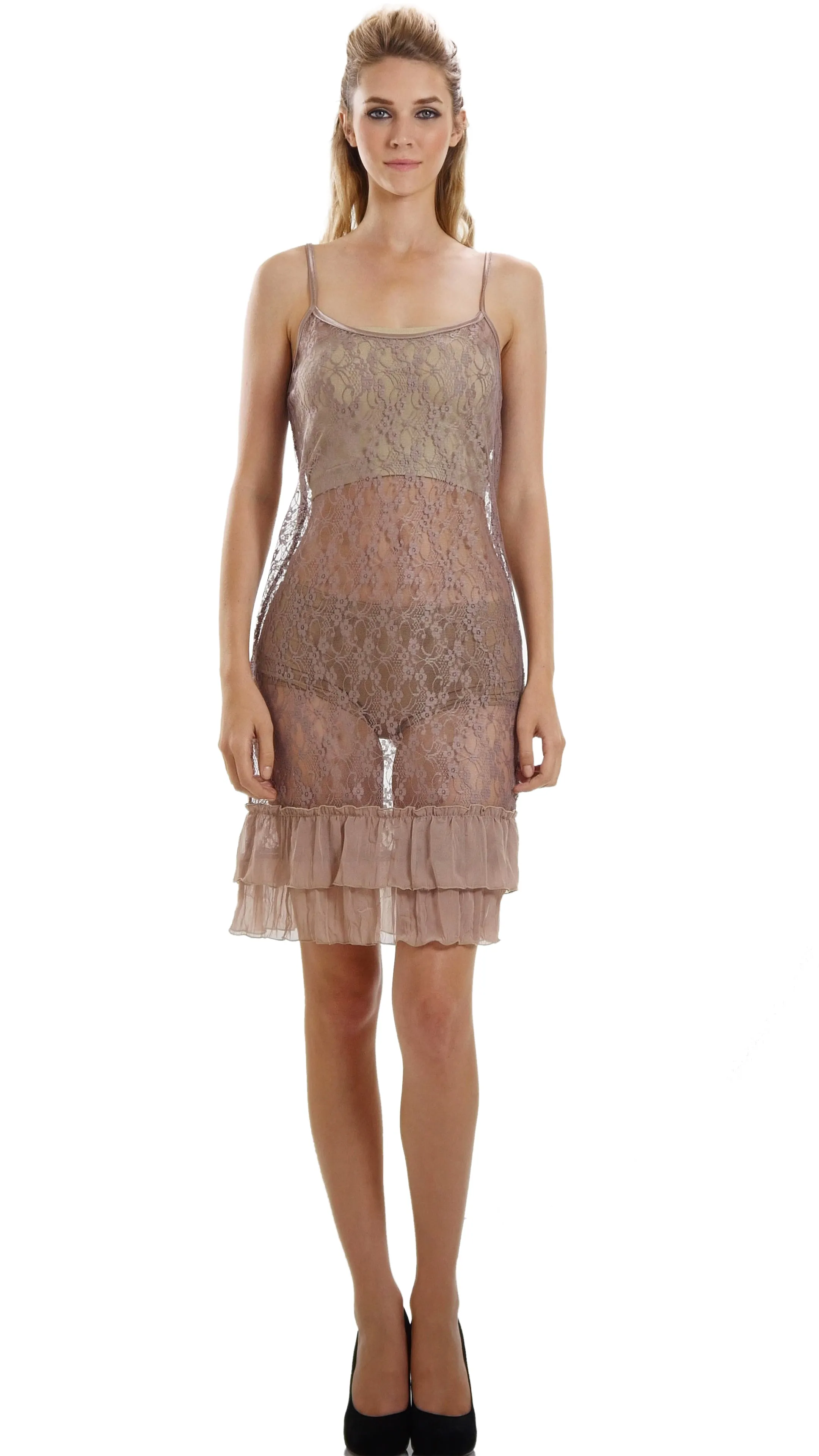 Melody See-through Baby-doll lace slip with ruffles