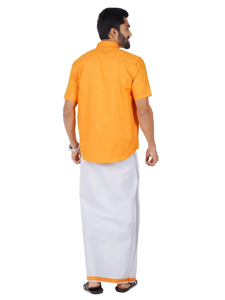 Men Readymade Adjustable Dhoti with Matching Shirt Half Yellow C3