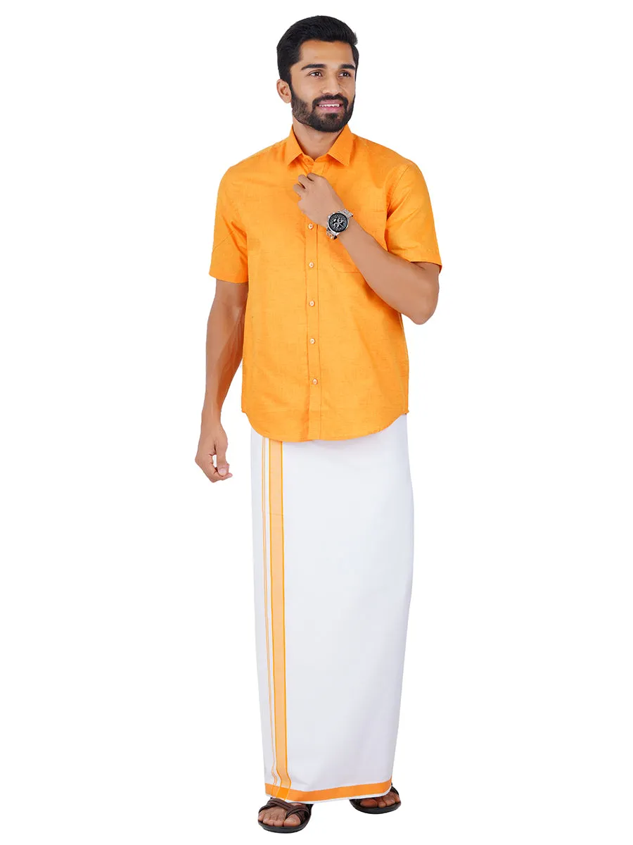 Men Readymade Adjustable Dhoti with Matching Shirt Half Yellow C3