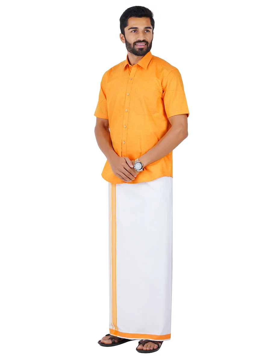 Men Readymade Adjustable Dhoti with Matching Shirt Half Yellow C3