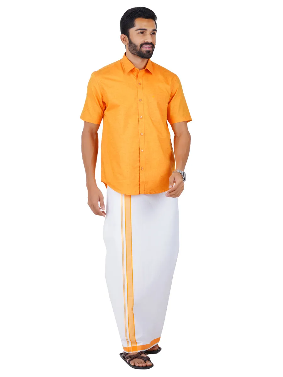 Men Readymade Adjustable Dhoti with Matching Shirt Half Yellow C3