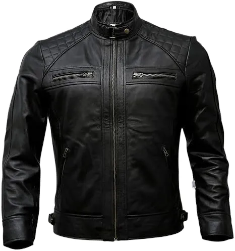 Men's Genuine Leather Biker Jacket | Black & Vintage Brown Distressed Lambskin.