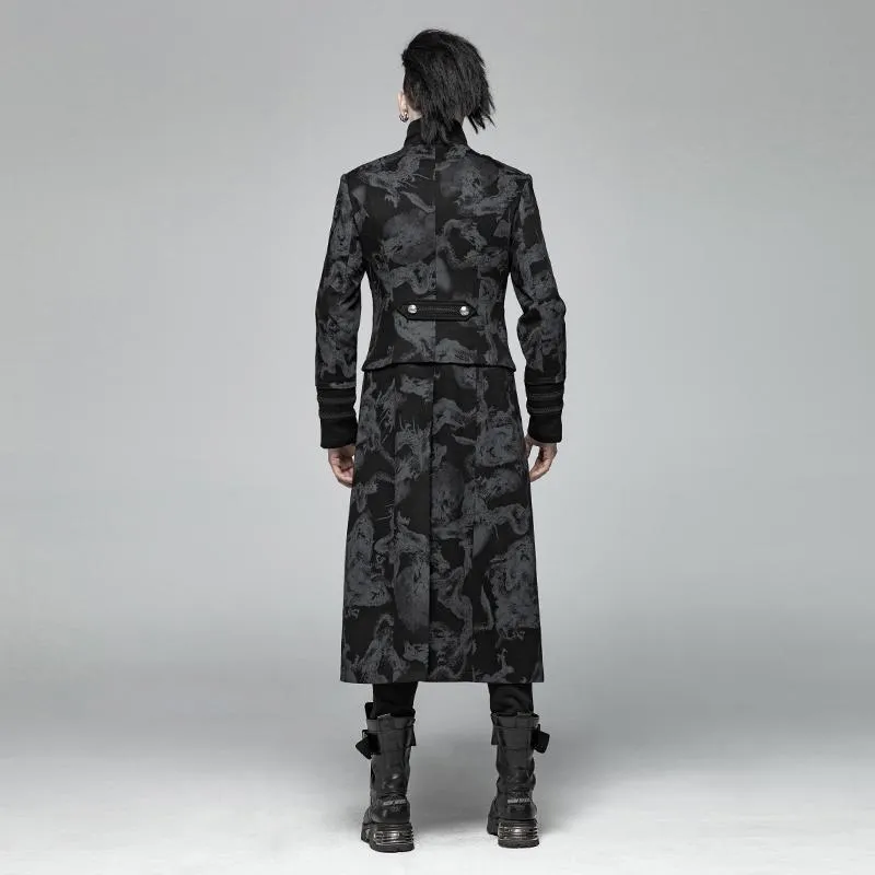 Men's Goth Double-Breasted Long Jacket With Detachable Hem