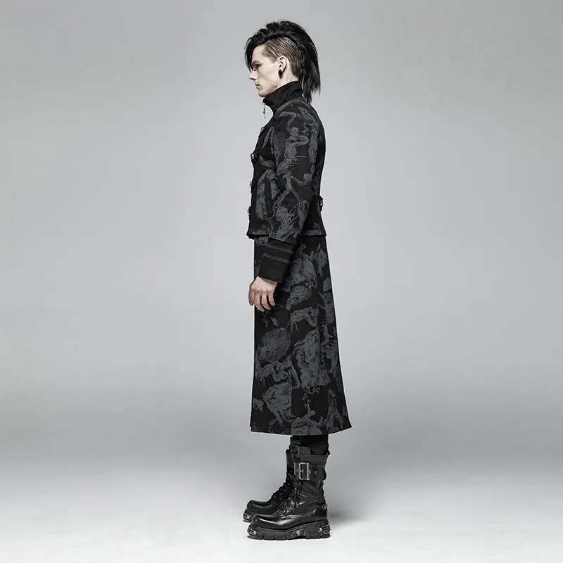 Men's Goth Double-Breasted Long Jacket With Detachable Hem