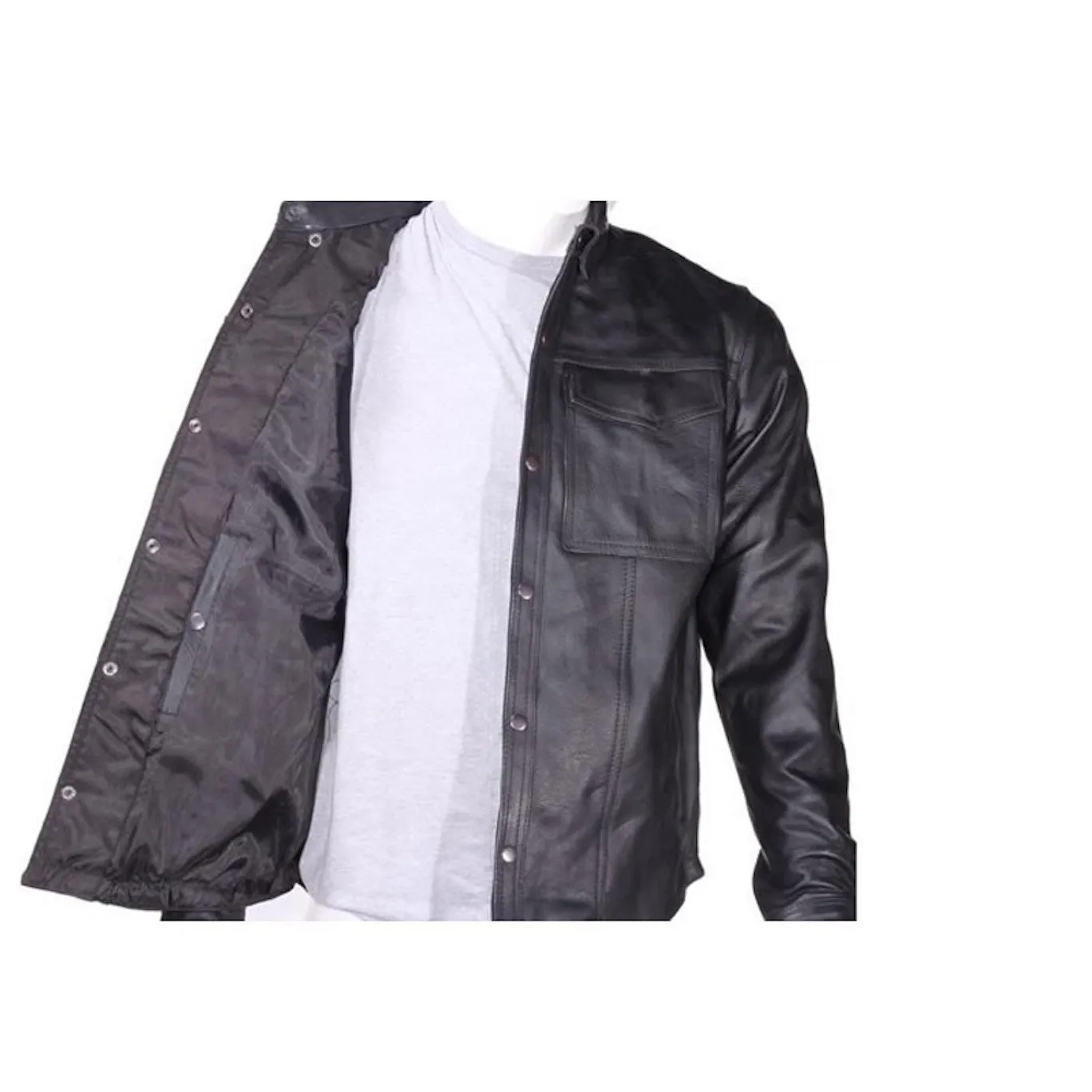 Mens Split Leather Heavy Weight Motorcycle Shirt With Concealed Carry Pockets