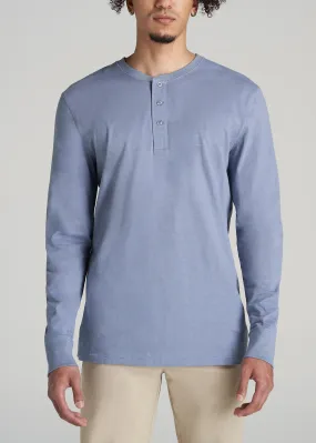 Men's Tall Three Button Long Sleeve Slub Henley in Chambray