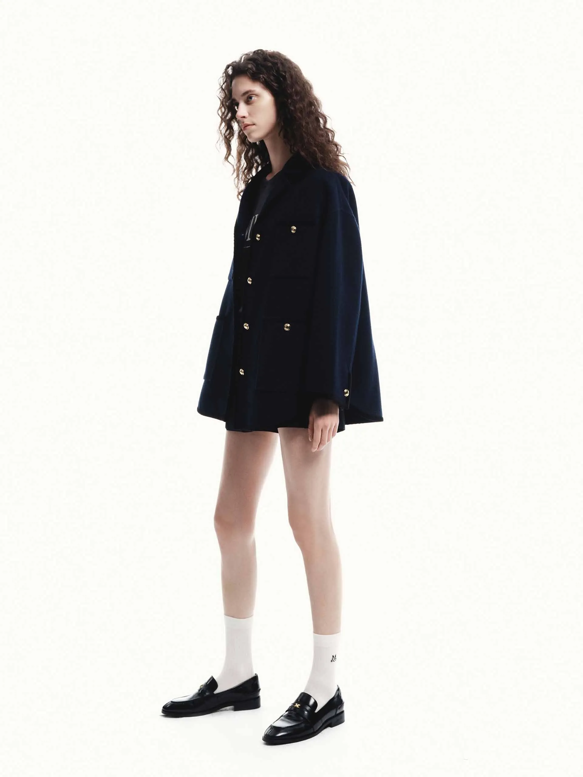 Metallic Button Wool Coat