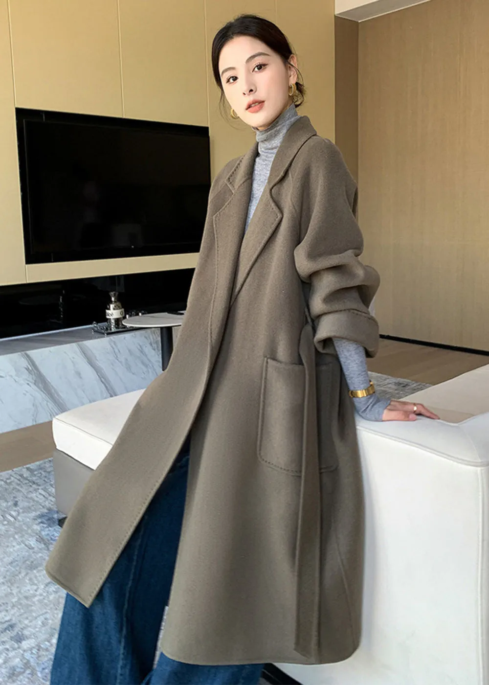 Minerva Relaxed Fit Belted Double Face Wool Coat