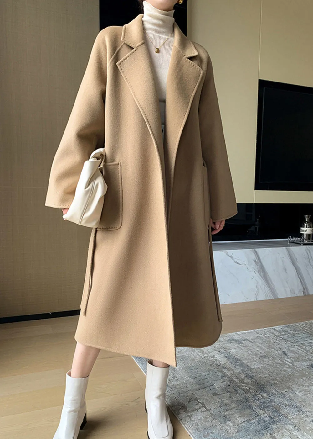 Minerva Relaxed Fit Belted Double Face Wool Coat