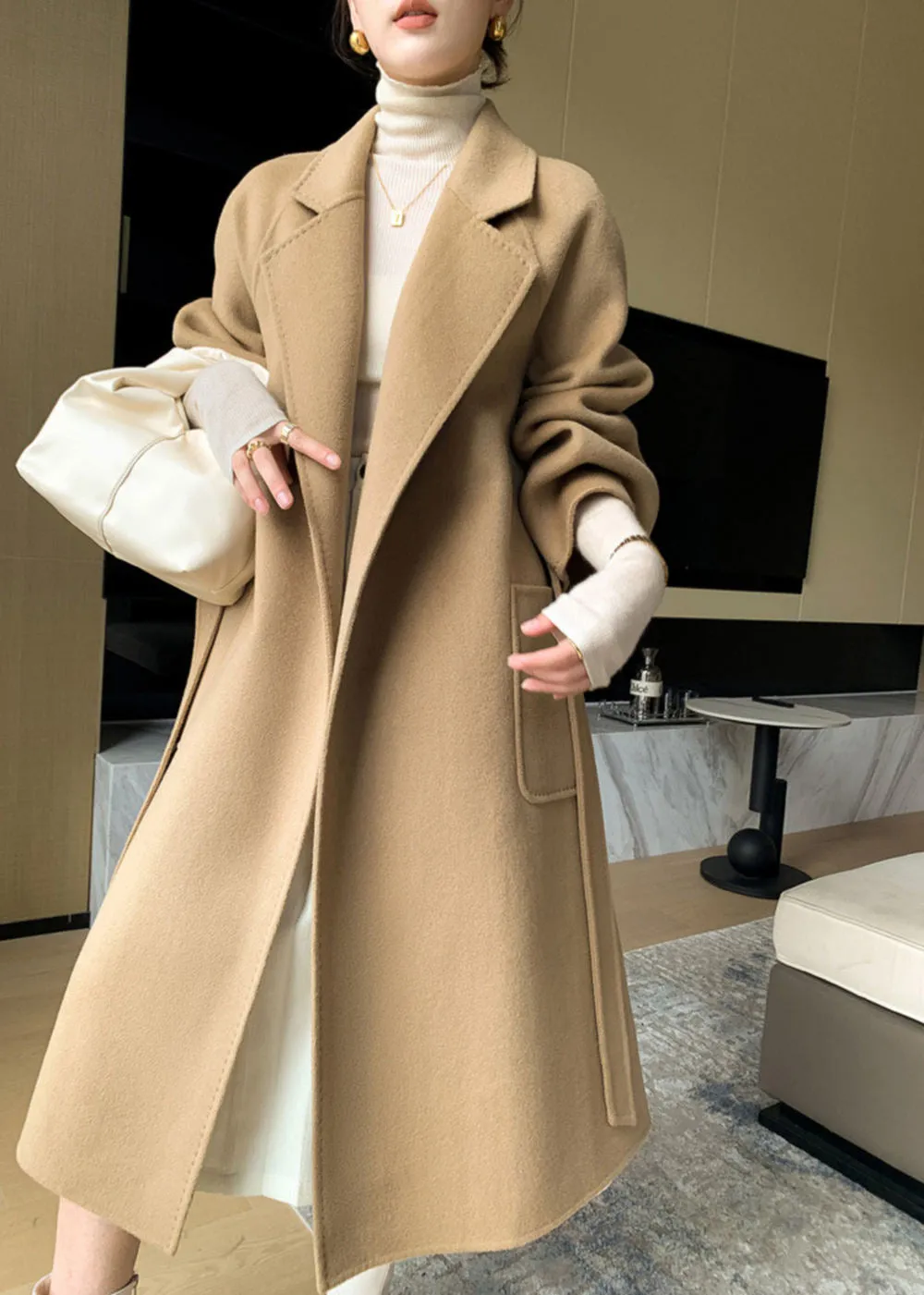 Minerva Relaxed Fit Belted Double Face Wool Coat