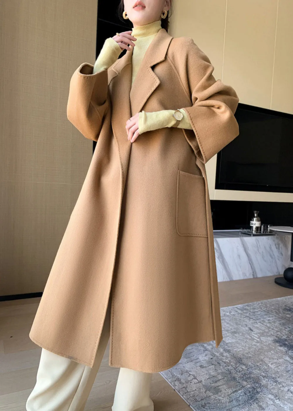 Minerva Relaxed Fit Belted Double Face Wool Coat