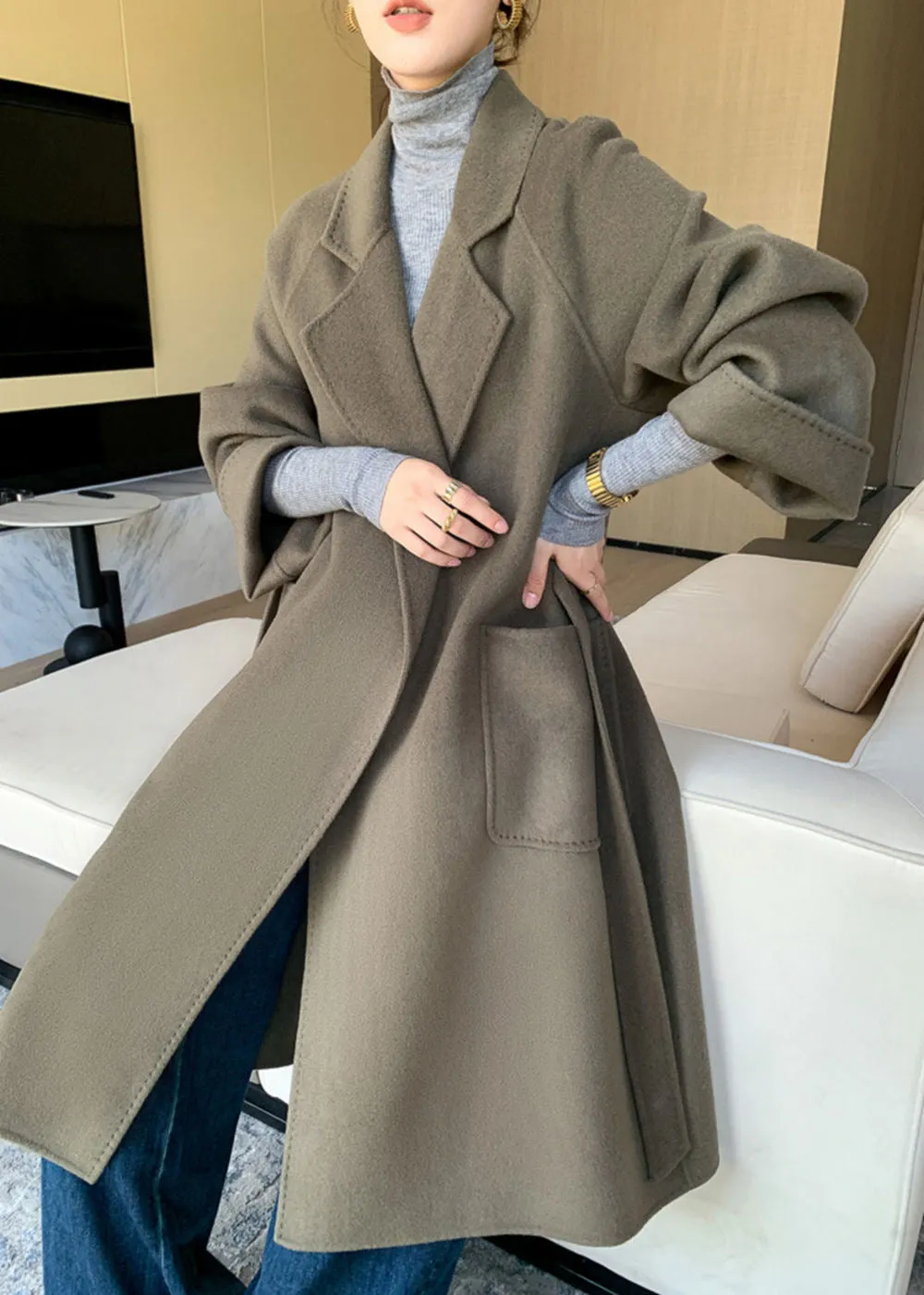 Minerva Relaxed Fit Belted Double Face Wool Coat