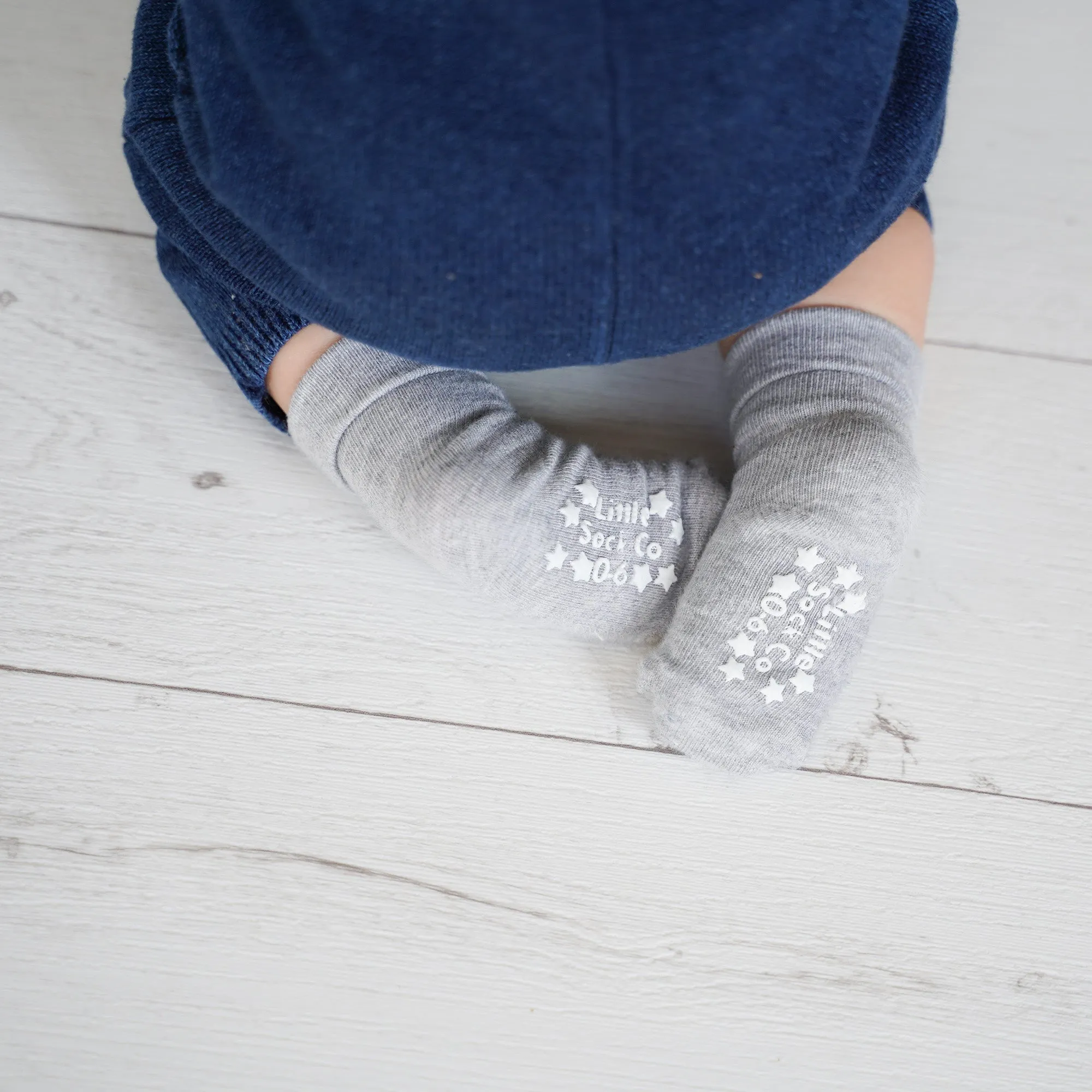 Non-Slip Stay On Baby and Toddler Socks - 3 Pack in Ocean Blue, Oat & Grey Marl