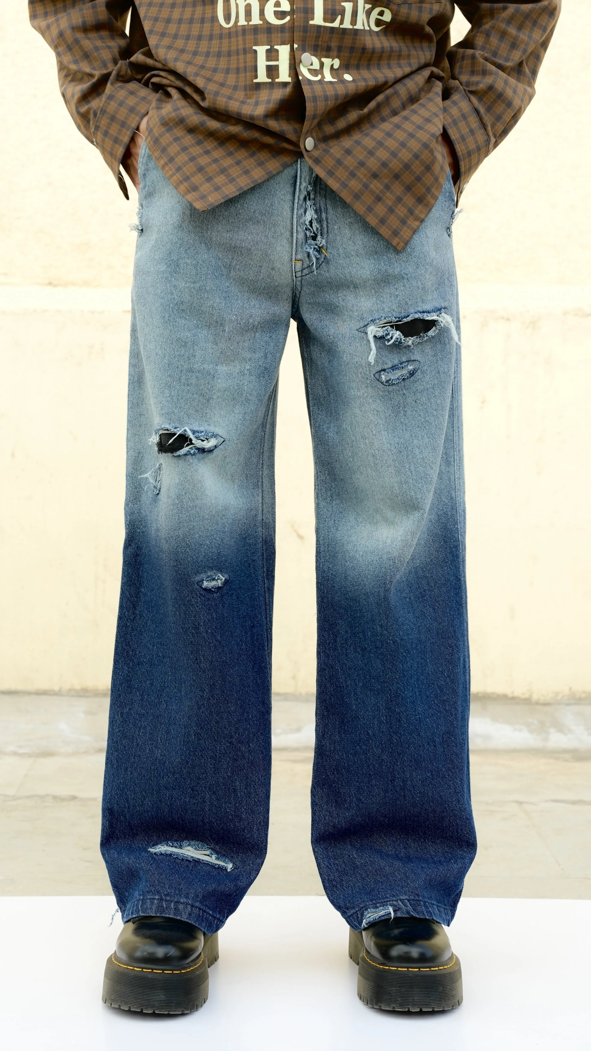 Ombre Distressed Jeans-Indigo - RTW