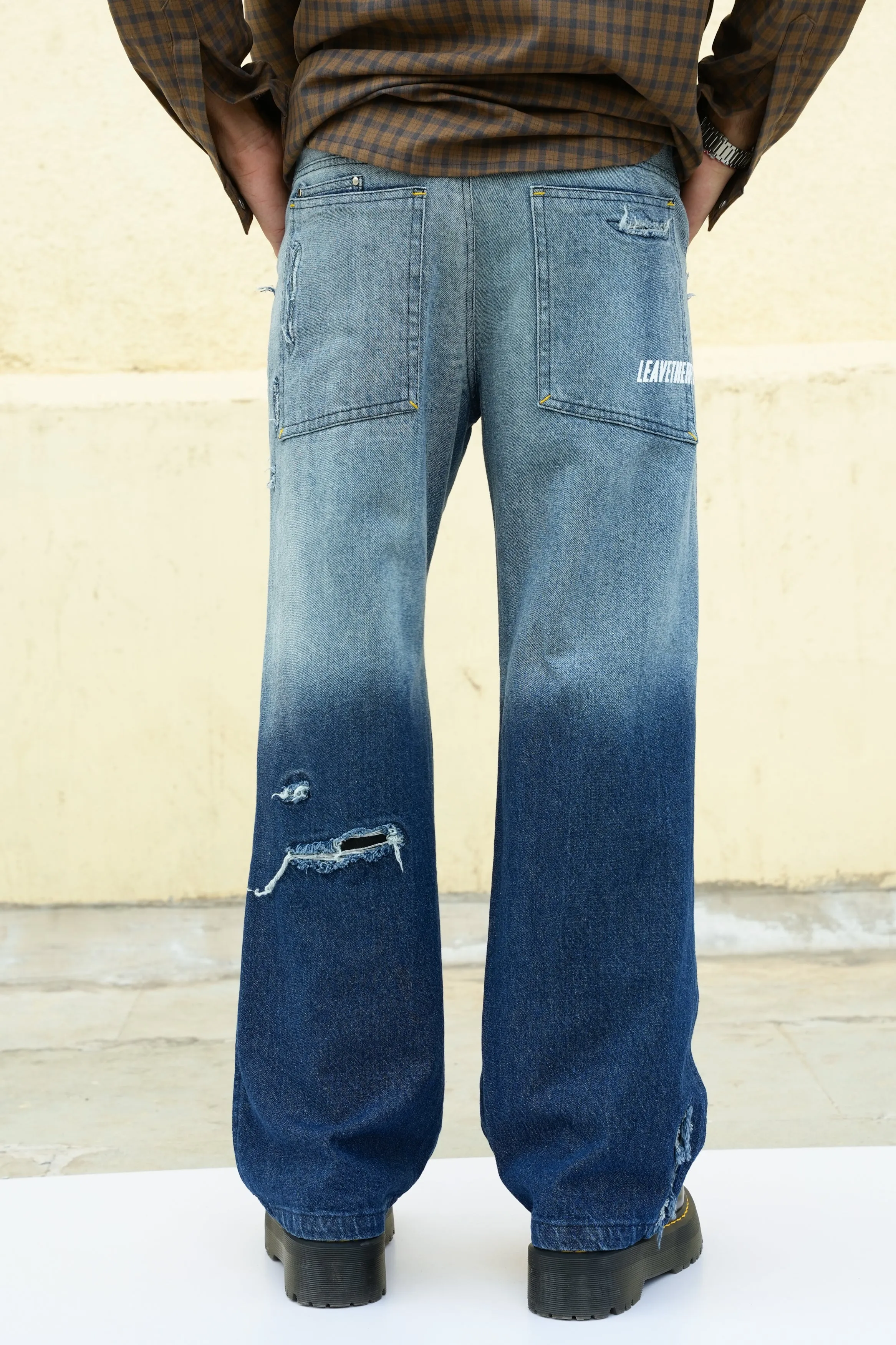 Ombre Distressed Jeans-Indigo - RTW