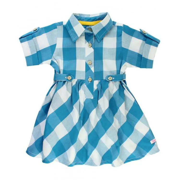 Peacock Blue Plaid Babydoll Dress