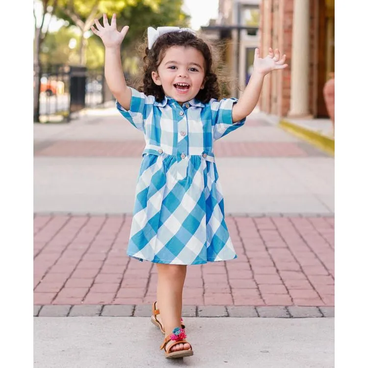 Peacock Blue Plaid Babydoll Dress