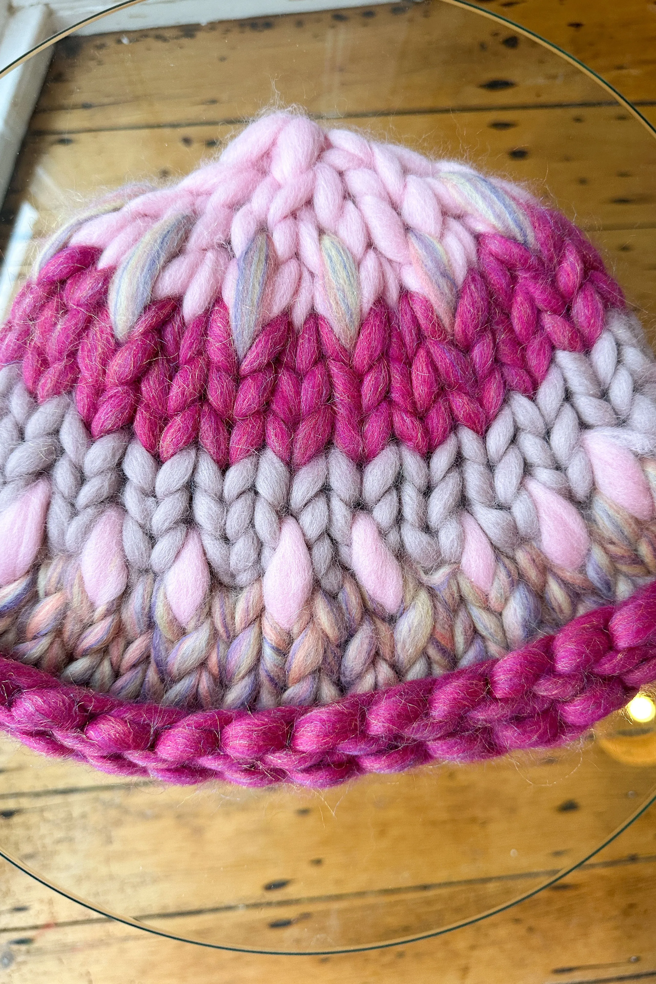 Pink Patchwork Colossal Knit Mushroom Hat #1 (Sample)