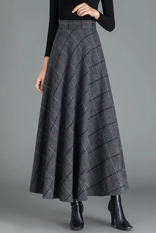 Plaid High Waist Winter Wool Skirt 3784