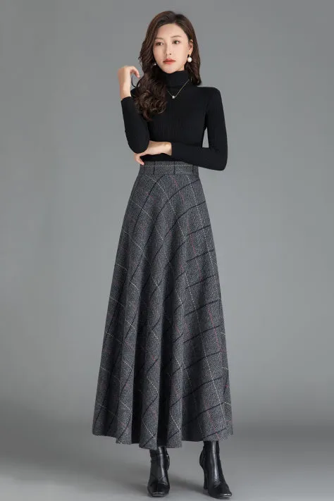 Plaid High Waist Winter Wool Skirt 3784