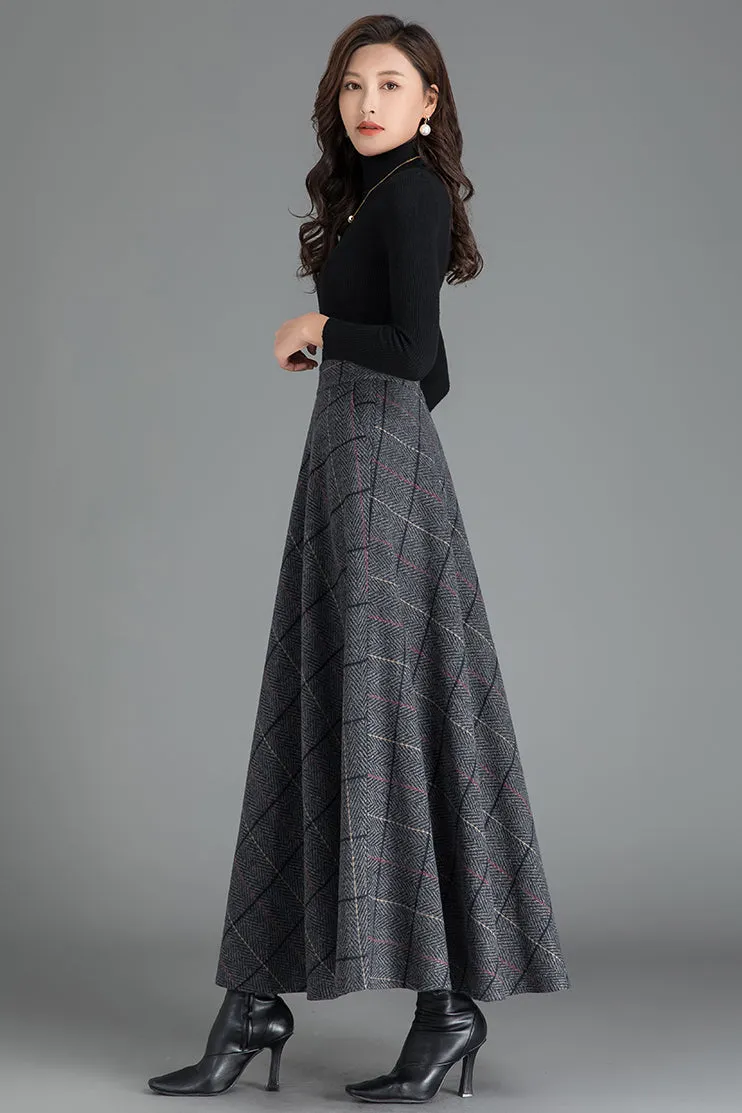 Plaid High Waist Winter Wool Skirt 3784