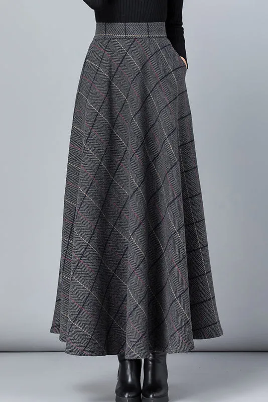 Plaid High Waist Winter Wool Skirt 3784