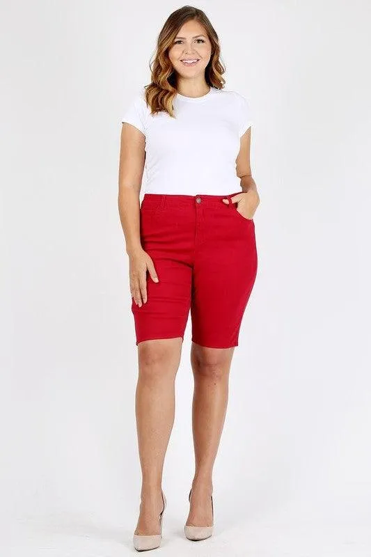 Plus Size High Waist Solid Stretch Short Pants