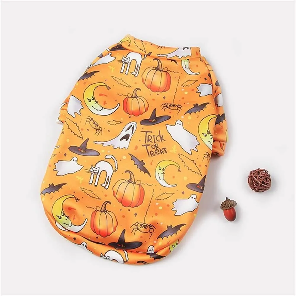 Plush Printed Halloween Pet Costume | Warm Pumpkin & Ghost Design for Autumn & Winter