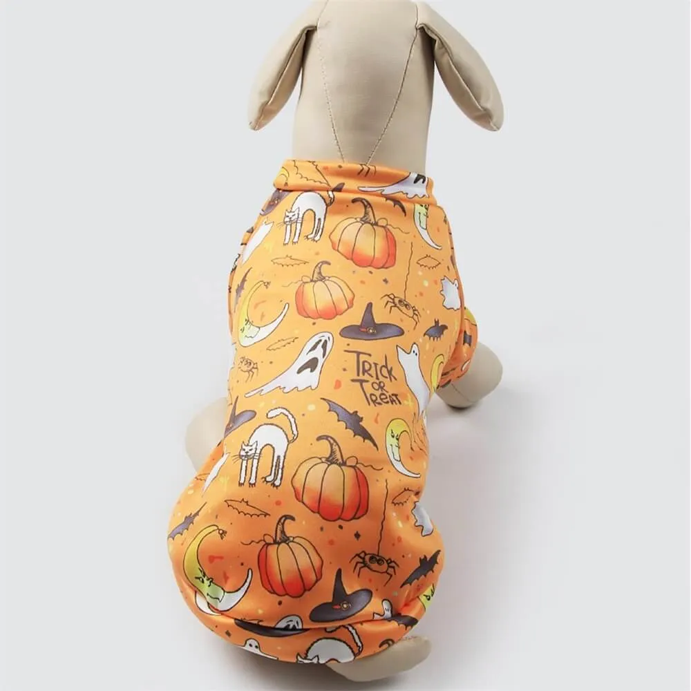 Plush Printed Halloween Pet Costume | Warm Pumpkin & Ghost Design for Autumn & Winter