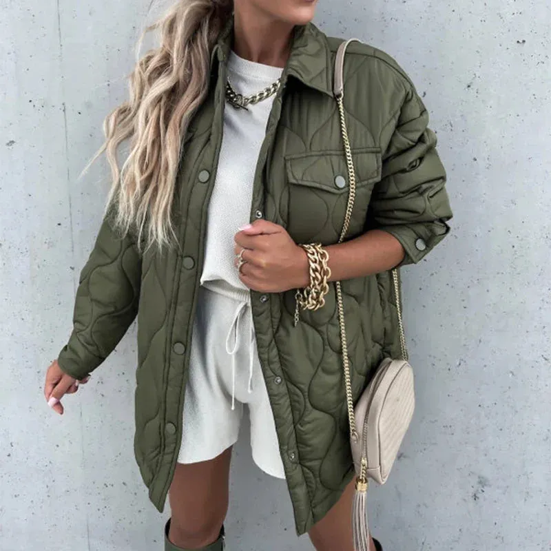 Pocket Casual Cotton Coats Woman Jackets 2024 New Loose Buttoned Thick Parkas Coat