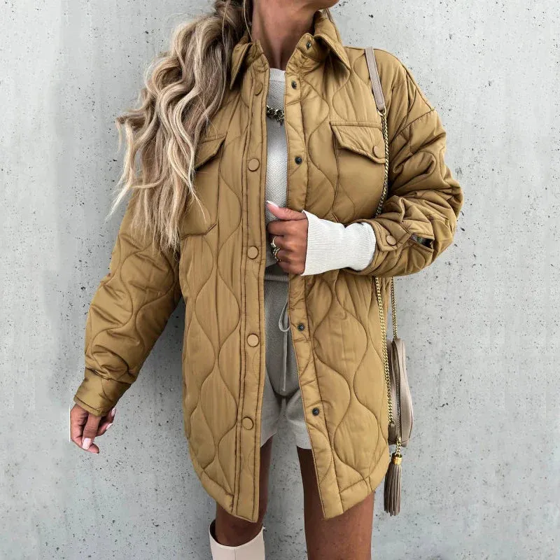 Pocket Casual Cotton Coats Woman Jackets 2024 New Loose Buttoned Thick Parkas Coat