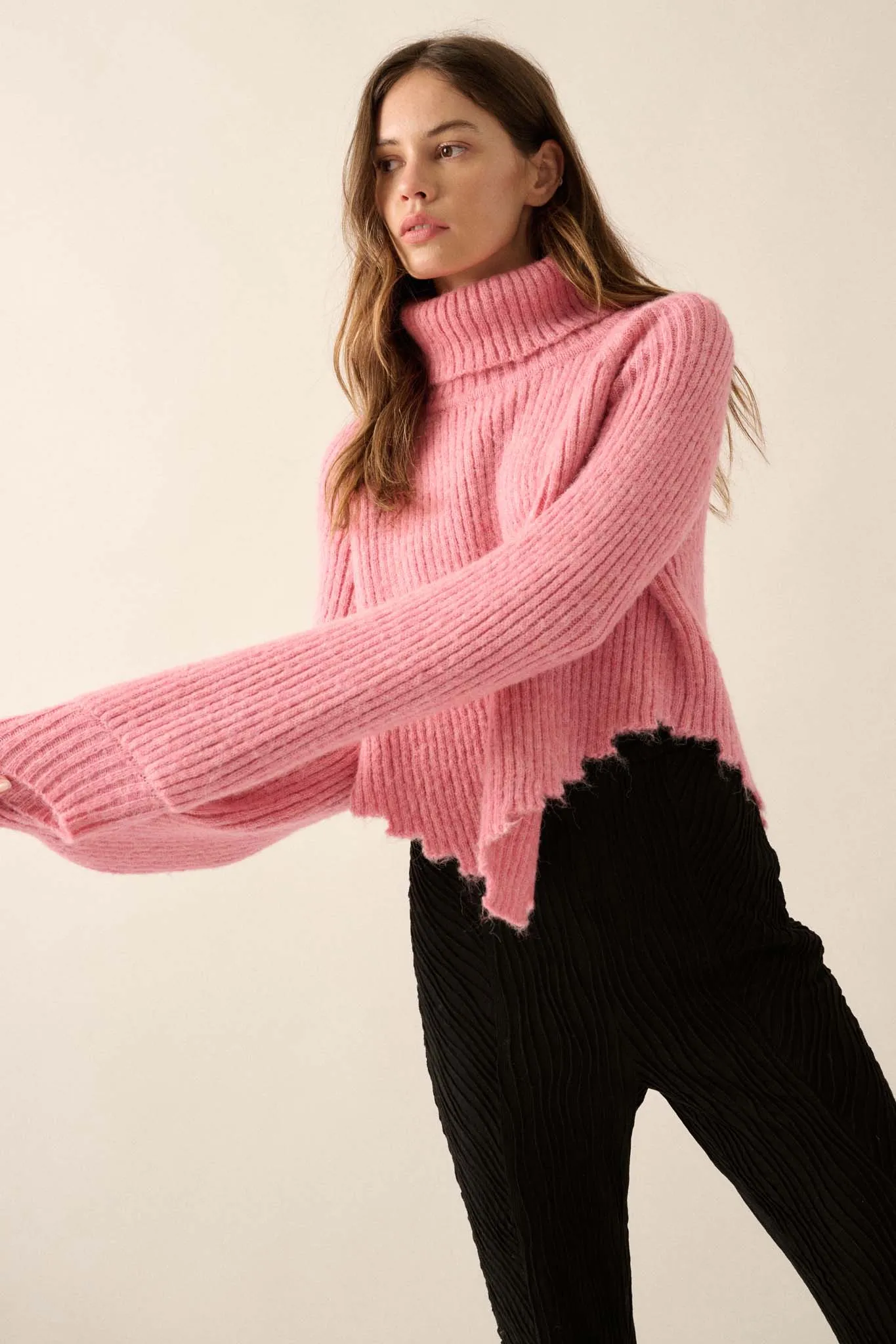 Point of View Bandana-Hem Turtleneck Sweater