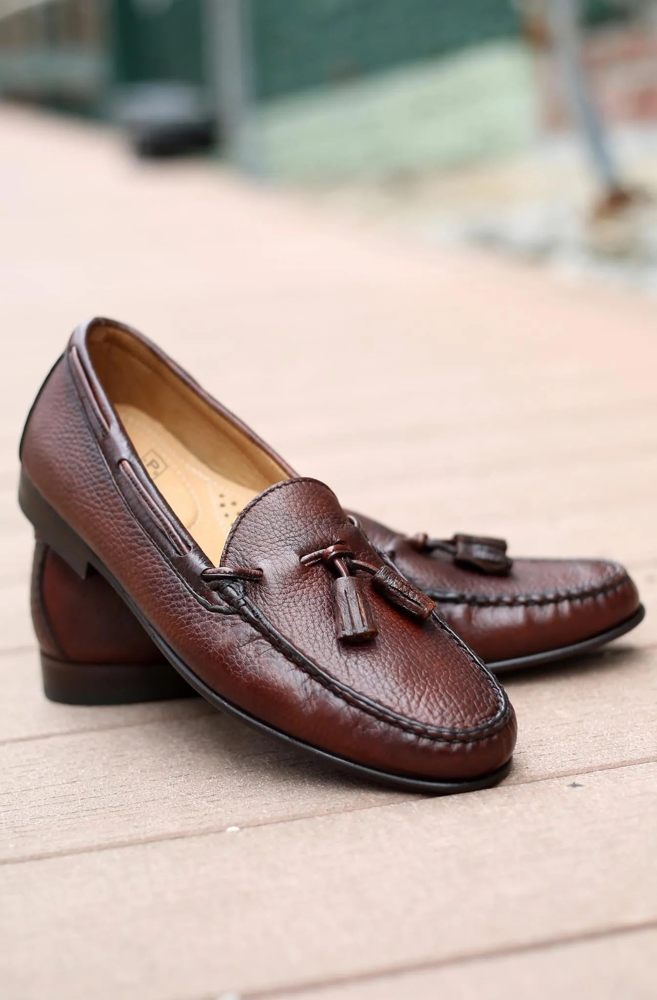 Preston Deerskin Tassel Loafer in Chestnut by T.B. Phelps