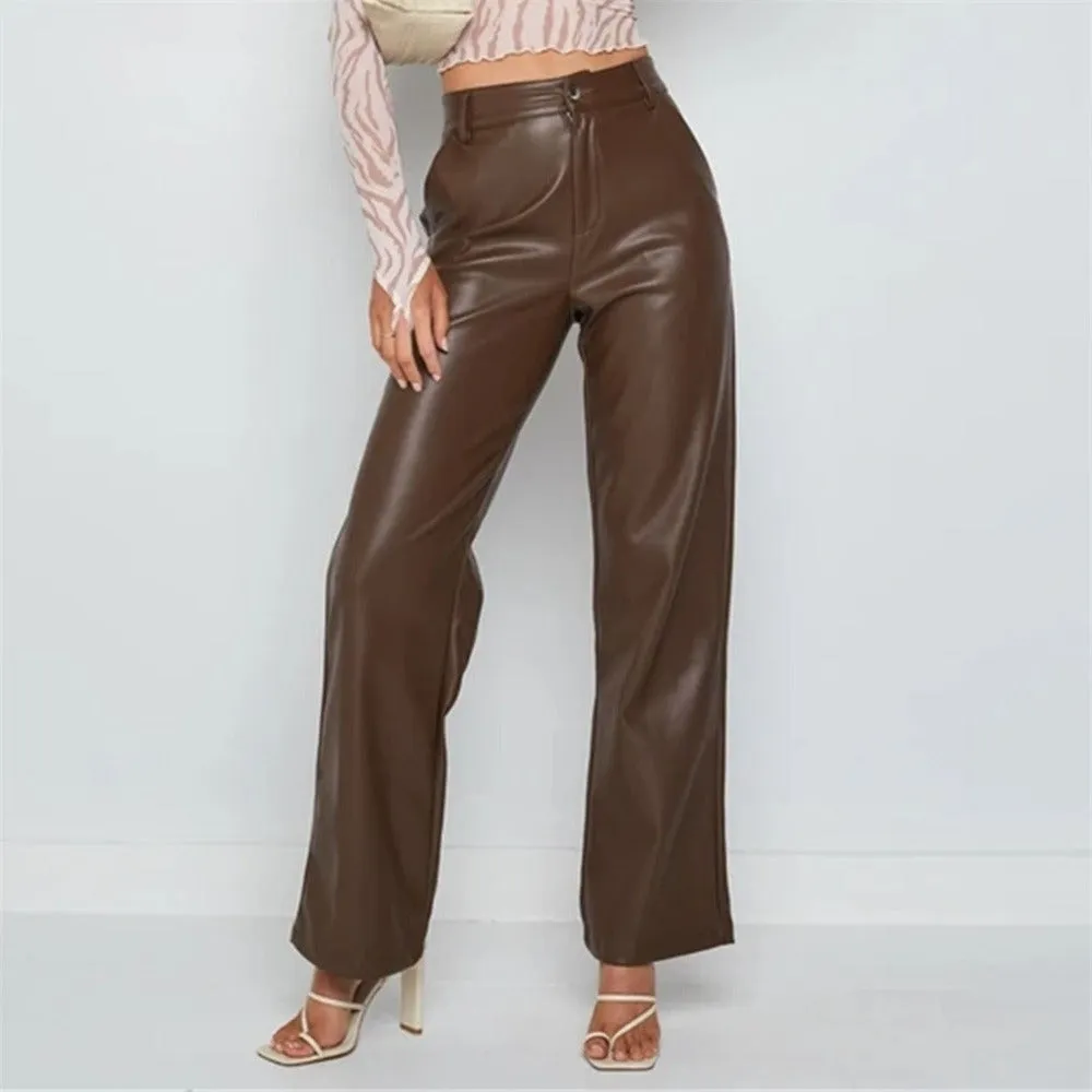 PU Leather High Waist Wide Leg Pants