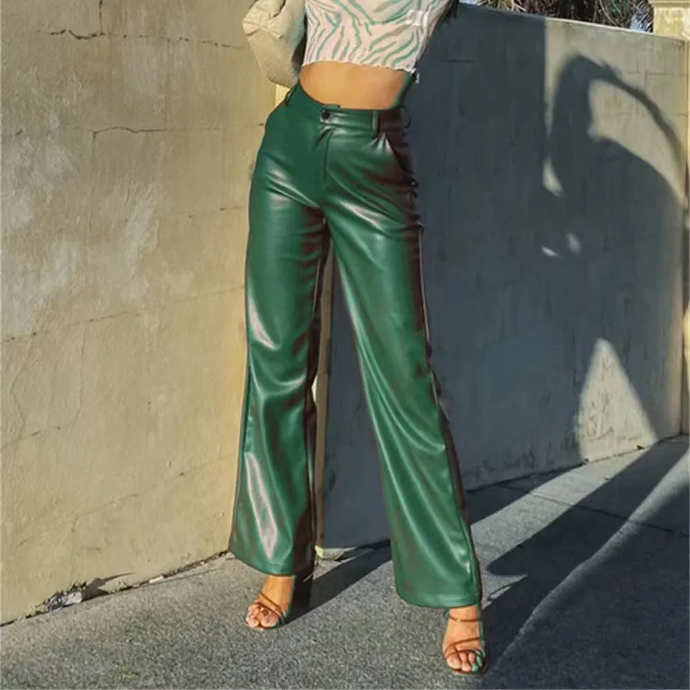 PU Leather High Waist Wide Leg Pants